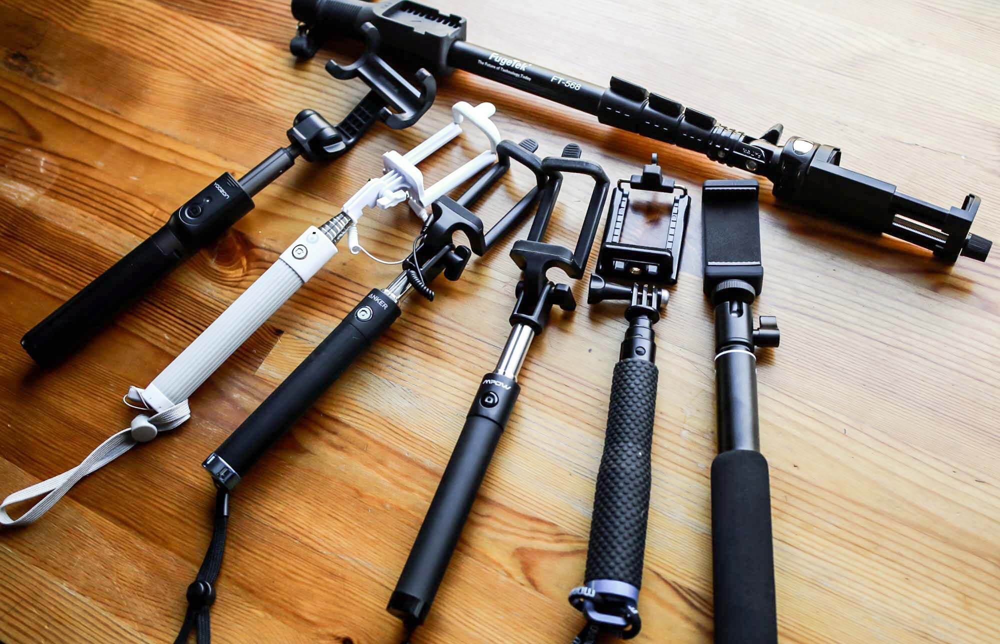 Lineup of selfie sticks