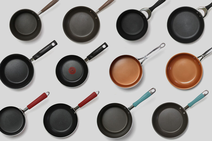 Overhead view of nonstick pans